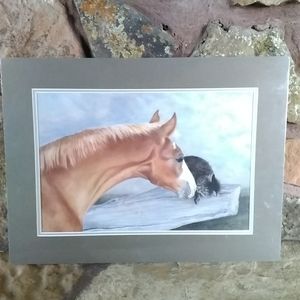 Double Matted Horse and Kitten Print